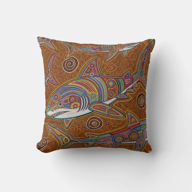 ABORIGINAL ART OF SHARK THROW PILLOW (Front)