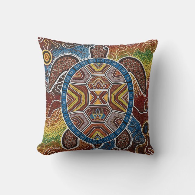 ABORIGINAL ART OF TURTLE THROW PILLOW (Front)