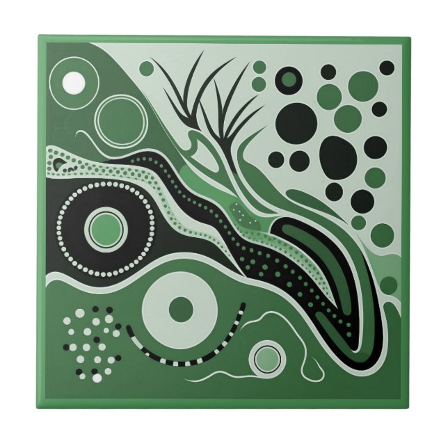 Aboriginal art style green 1 of 9 Ceramic Tile (Front)