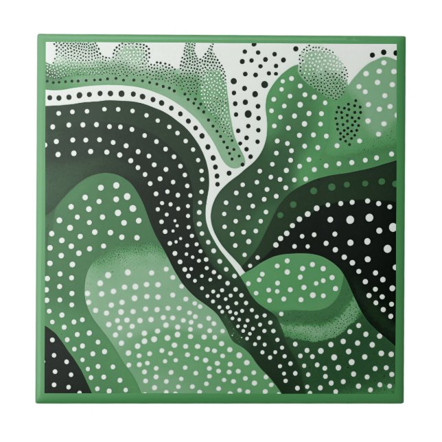 Aboriginal art style green 3 of 9 Ceramic Tile (Front)