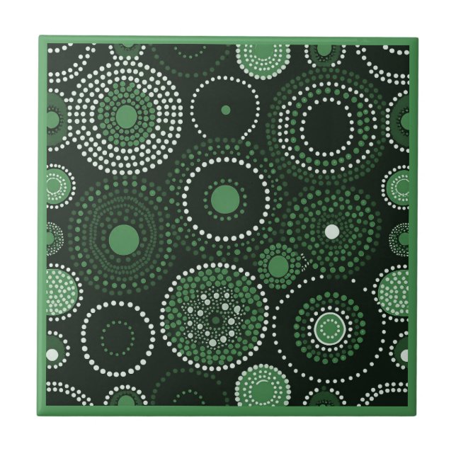 Aboriginal art style green 6 of 9 Ceramic Tile (Front)