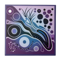 Aboriginal art style puple 1 of 9 Ceramic Tile