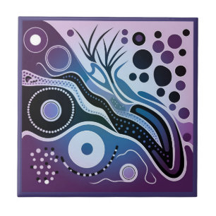 Aboriginal art style puple 1 of 9 Ceramic Tile