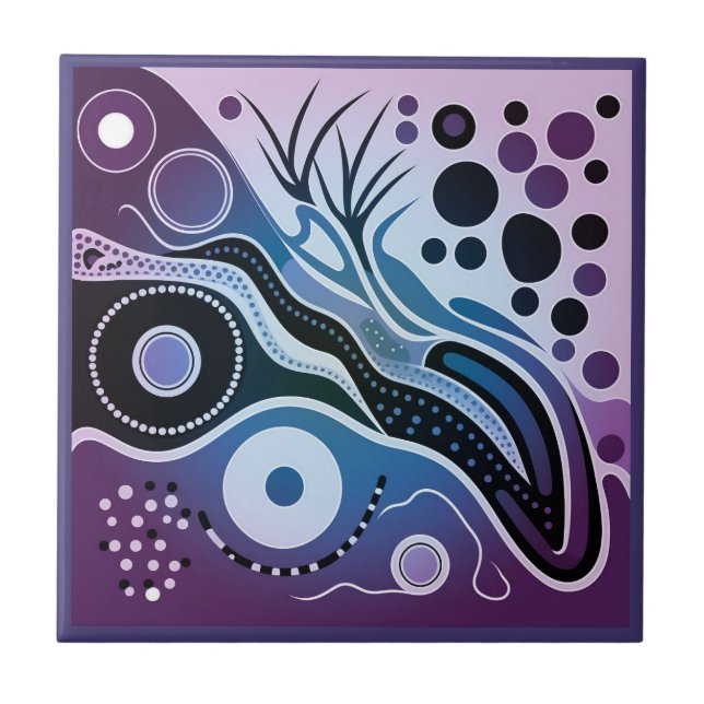 Aboriginal art style puple 1 of 9 Ceramic Tile (Front)