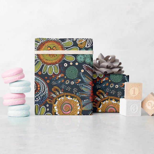 Aboriginal art style wrapping paper flowers (Baby Shower)