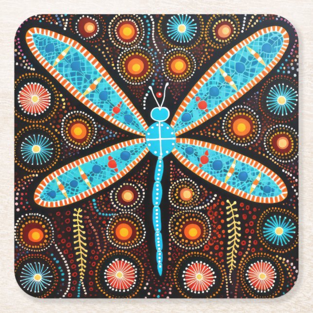 Aboriginal Dot Art Dragonfly Coasters (Front)