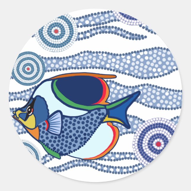 Aboriginal Dot Art Fish-01 Classic Round Sticker (Front)