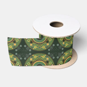 Aboriginal dot style green Gift Ribbon Satin Ribbon