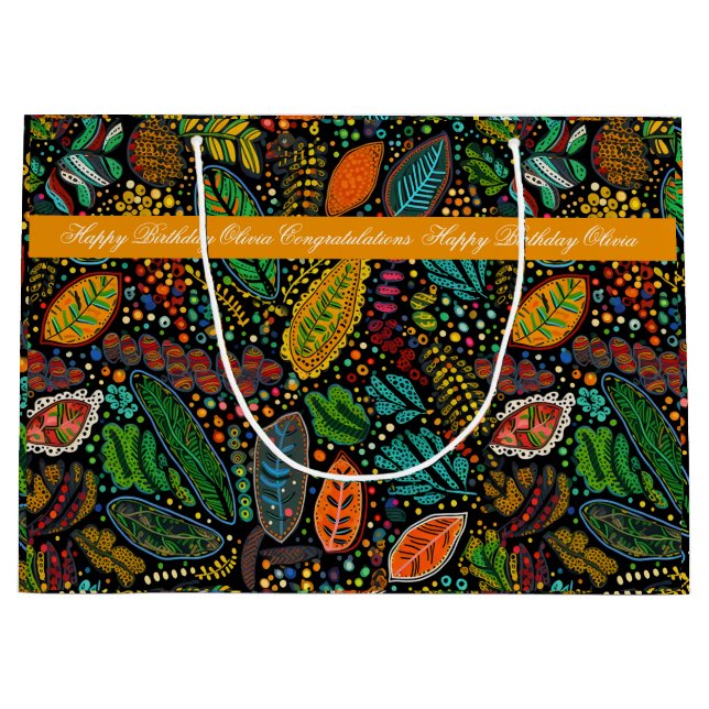 Aboriginal dot style leaves gift bag  (Front)