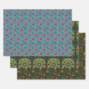 Aboriginal dot Wrapping Paper Flat Sheet Set of 3