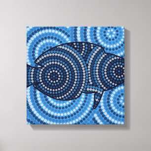 Aboriginal fish dot painting canvas print