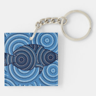Aboriginal fish dot painting keychain