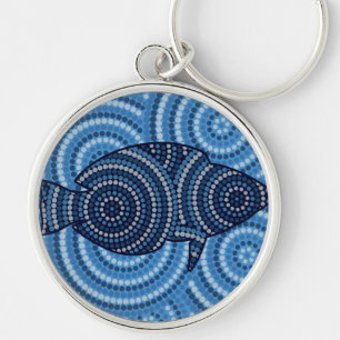 Aboriginal fish dot painting keychain