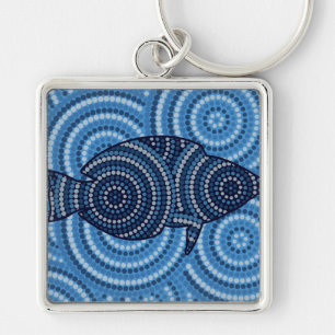 Aboriginal fish dot painting keychain