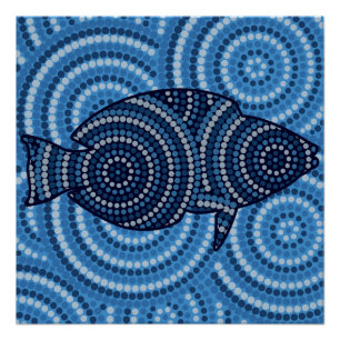 Aboriginal fish dot painting poster