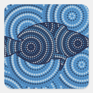 Aboriginal fish dot painting square sticker