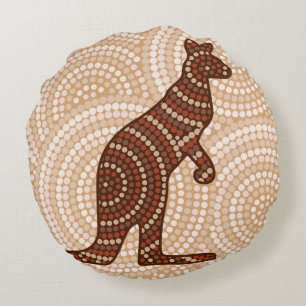 Aboriginal kangaroo dot painting round pillow