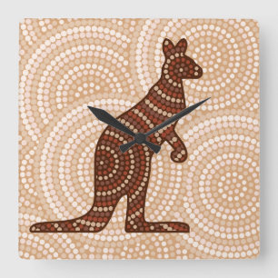 Aboriginal kangaroo dot painting square wall clock