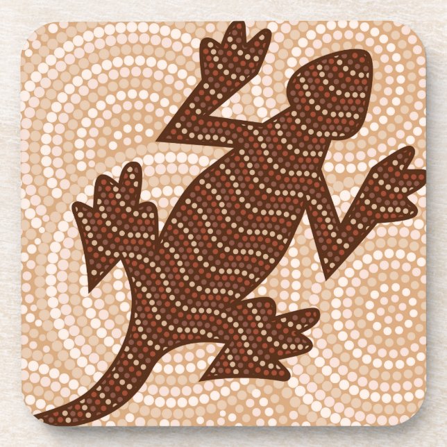 Aboriginal lizard dot painting coaster (Front)