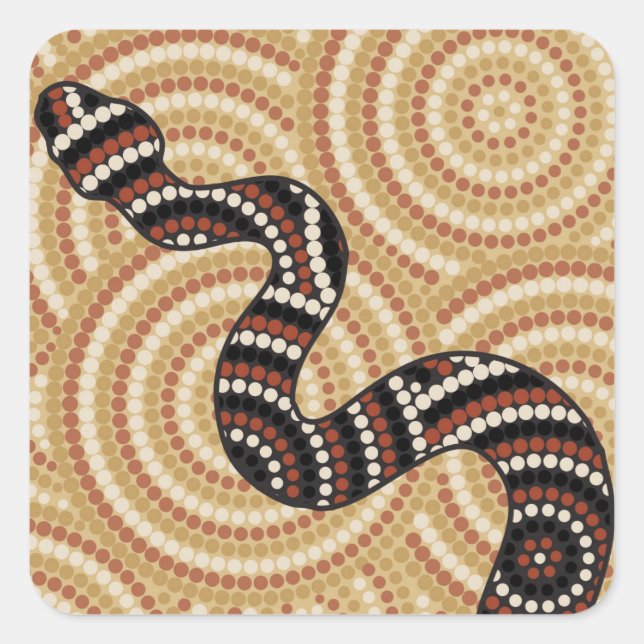 Aboriginal snake dot painting square sticker (Front)