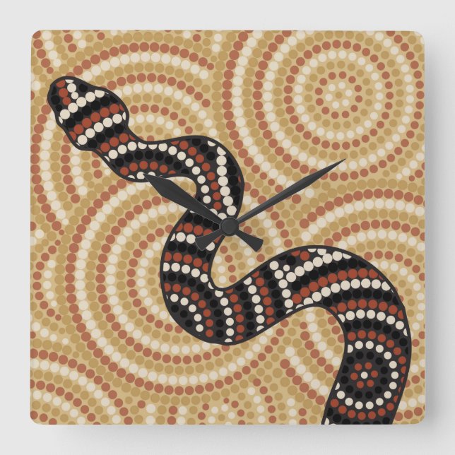 Aboriginal snake dot painting square wall clock (Front)