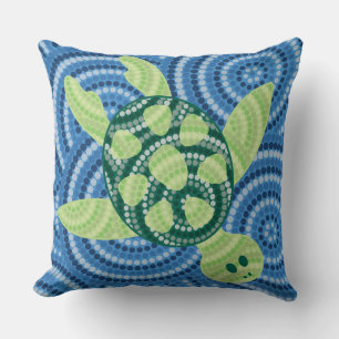 Aboriginal turtle dot painting throw pillow