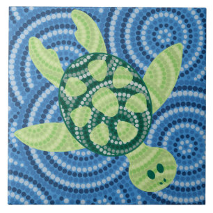 Aboriginal turtle dot painting tile