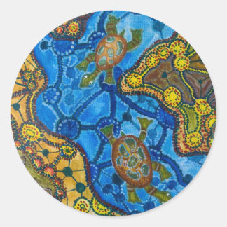 Aboriginal Turtles Painting Classic Round Sticker