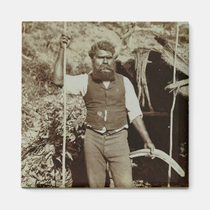Aborigine with a Boomerang, c.1860s (sepia photo) Magnet