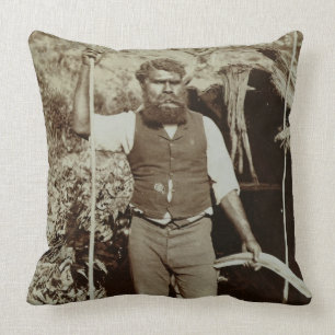 Aborigine with a Boomerang, c.1860s (sepia photo) Throw Pillow
