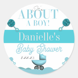 About a Boy Baby Shower Blue Invitation Sticker