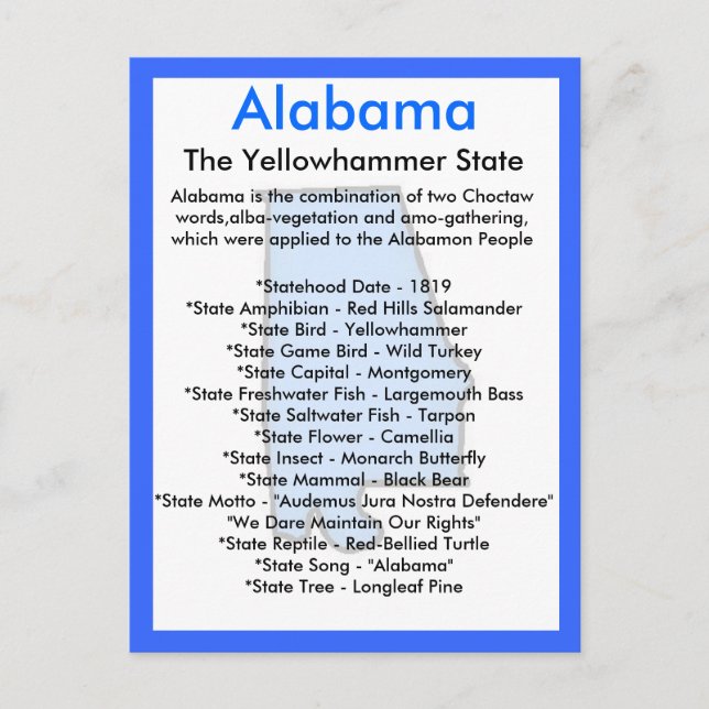 About Alabama Postcard (Front)