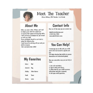 About Me - Meet the Teacher Notepad