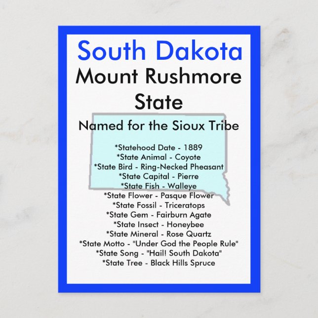 About South Dakota Postcard (Front)
