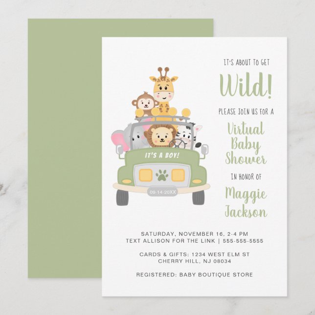 About To Get Wild Safari Virtual Baby Shower Invitation (Front/Back)