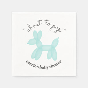 About To Pop Blue Balloon Animal Baby Shower Napkin