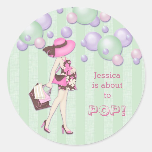 About to Pop Personalized Girl Baby Shower Classic Round Sticker (Front)