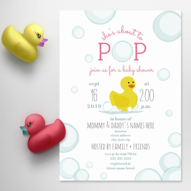 About To Pop Rubber Duck Bubbles Baby Shower Invitation (Creator Uploaded)