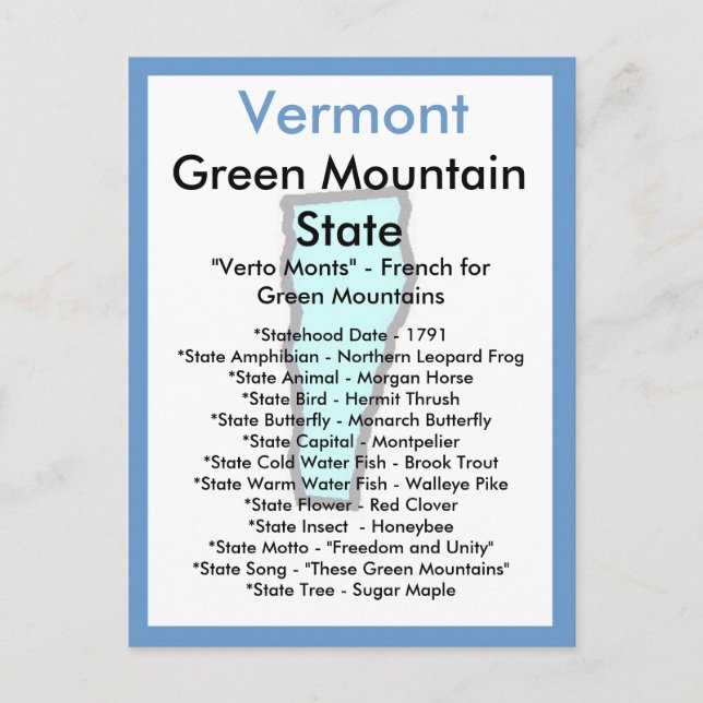 About Vermont Postcard (Front)