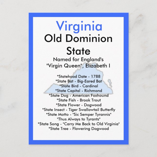 About Virginia Postcard (Front)