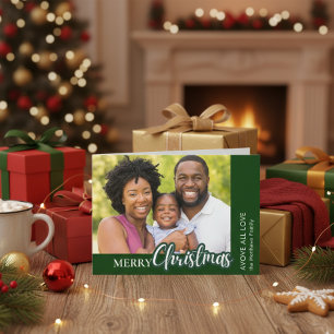 Above All Love Modern Plaid Photo Christmas Holiday Card