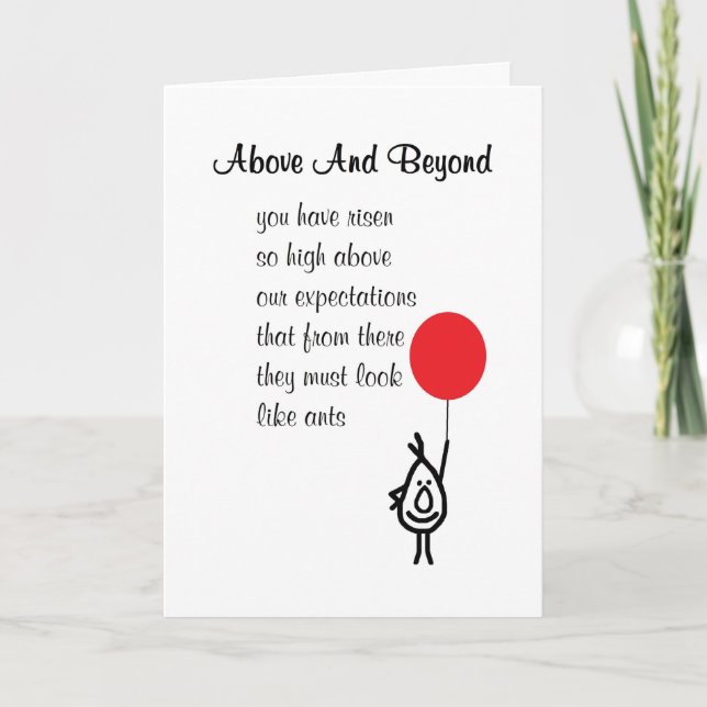 Above And Beyond - an employee appreciation poem Thank You Card (Front)