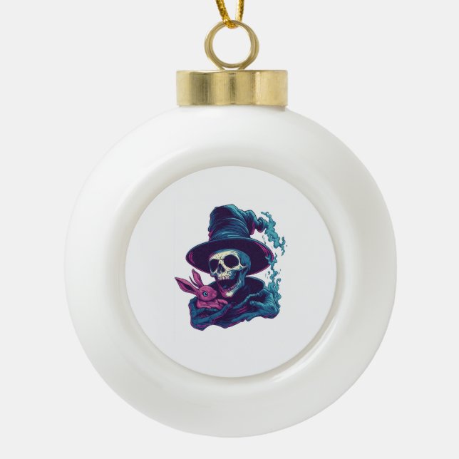 Abra-Cadabra Bones � Funny Magic Skull Ceramic Ball Christmas Ornament (Front)