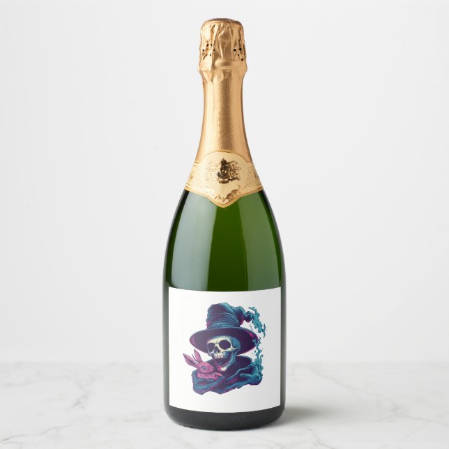 Abra-Cadabra Bones – Funny Magic Skull Sparkling Wine Label (Front)