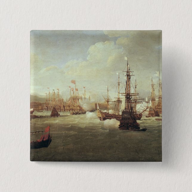 Abraham Duquesne  at Chios, after 1681 2 Inch Square Button (Front)