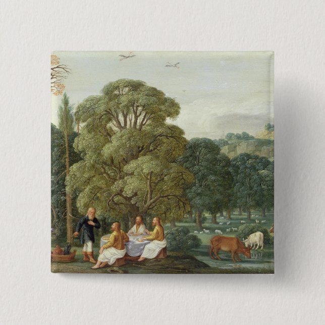 Abraham entertaining the Three Angels 2 Inch Square Button (Front)