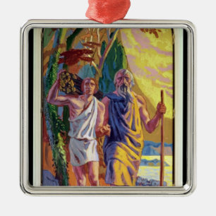 Abraham going to offer Isaac his son Metal Ornament