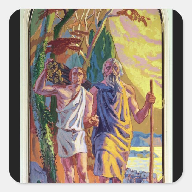 Abraham going to offer Isaac his son Square Sticker (Front)
