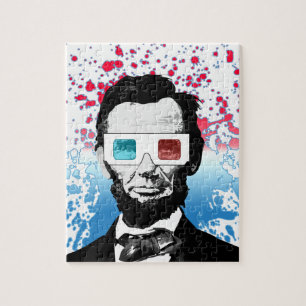 Abraham Lincoln 3D Glasses Patriotic Red Blue Jigsaw Puzzle
