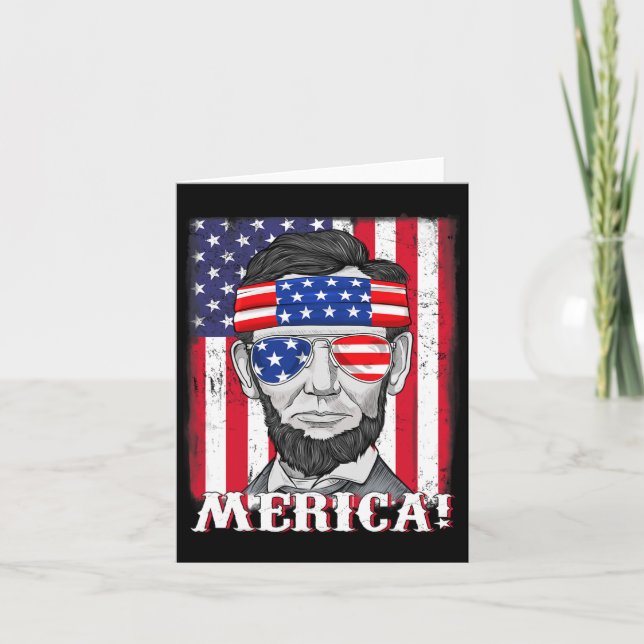 Abraham Lincoln 4th Of July Merica American Flag B Card (Front)